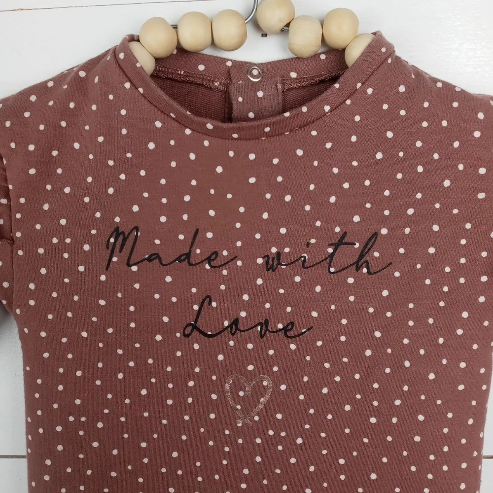Mini Heroes girls size 3 mos polka dot made of love pant romper dark beige